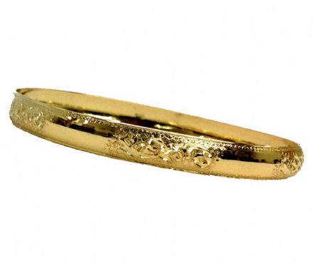צמיד זהב 14K מקוטע חלק ומשולב חריטה מרוקאית אומנותית (2080)